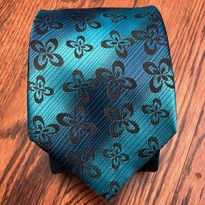 Mens tie. Blue and black floral pattern and black. Gabriele Paoletti brand.
